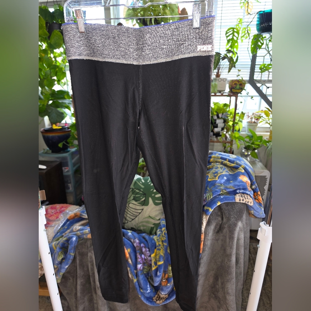 PINK Victoria's Secret High-Waist Black Leggings with Heather Gray Waistband